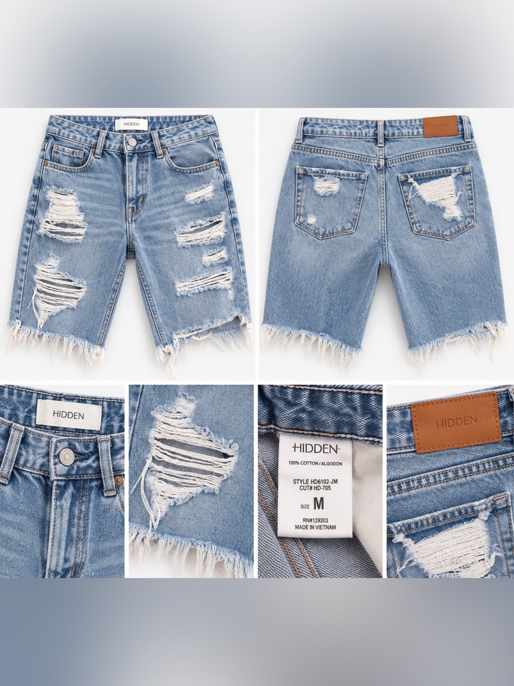 HIDDEN Jeans Distressed Denim Bermuda Shorts Size M Light Wash Frayed Hem